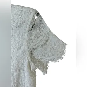Lulus White Floral Lace Short Sleeve Mini Shift Dress‎ Size Small Bridal thumbnail 5