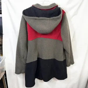 Susan Graver Plus Size 1X Coat‎ Colorblock Fleece Hooded Pea Red Grey Black A thumbnail 2