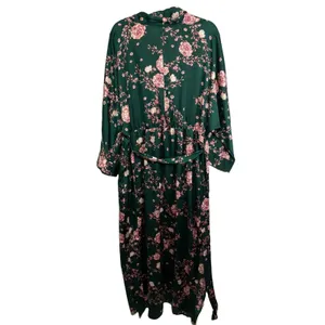 Eloquii Womens Satin Faux Wrap Dress Green Pink Floral Blossoms Kimono-Inspired thumbnail 10