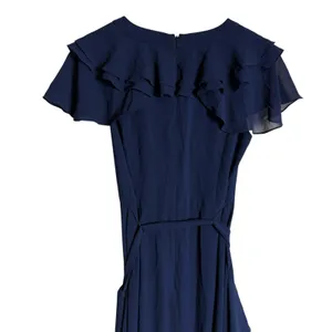 Shani Navy Blue Ruffle Trim V-Neck Flutter Sleeve Formal Evening Maxi Dress 6 thumbnail 8