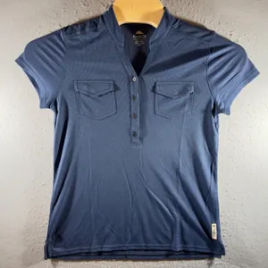 1728 | Roots 73 Waffle‎ Knit Wicking Polo Shirt Navy Blue Womens Large thumbnail 1