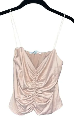Elegant Cream‎ Satin Ruched Camisole Top with Spaghetti Straps Evening Party D24 thumbnail 1