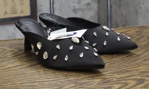 A New Day Womens Katia Heels Satin Teardrop Rhinestone 94663377 Black 6M thumbnail 1