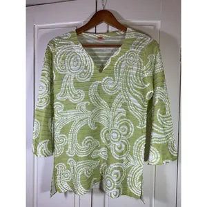 Before + Again Top Women's Small Green Floral Burnout Boho‎ Casual Sophisticated thumbnail 3
