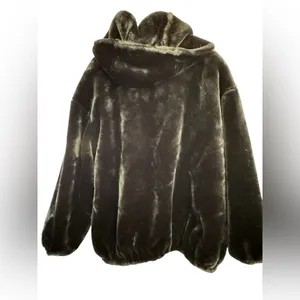Donna Salyers Fabulous Furs Hooded Jacket Faux Fur Brown Size Large thumbnail 2