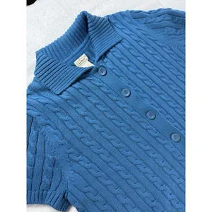 Vintage LL Bean Cable Knit Cardigan Women’s XL Blue Teal Short Sleeve Button Y2K thumbnail 3