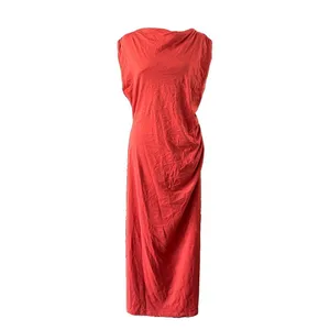 NWT Vince Women's Orange 100% Pima Cotton Ruched Sleeveless Maxi Dress Large thumbnail 4