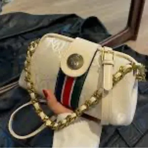 Monogram Chain Shoulder Bag Cream Gold Stripe Crossbody Clutch NIP thumbnail 12