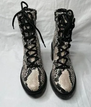 Marc Fisher Laboni Snake Print Lace-Up With Side Zip Combat Boots Womens 7.5 thumbnail 4