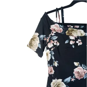 Haute Monde Floral Midi Dress M Black Off The Shoulder Sheath Bodycon‎ Pink Rose thumbnail 5