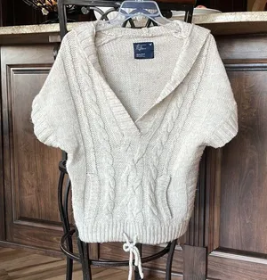 American Eagle Sweater Natural Oatmeal Oversized Cable knit Hoodie Womens XS S thumbnail 12