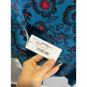 Hashttag in Trend Floral Shift Dress Womens S Teal Blue Ruffle‎ Bell Sleeve Mini thumbnail 5