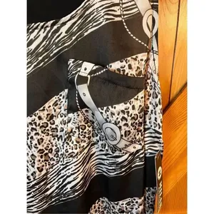 Milano Sz L Silky Tank Top Animal Print Belt Rope Mixed Media Material Stretch n thumbnail 2