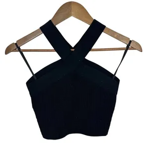 Babaton Black‎ Ribbed Sculpt Knit Crisscross Halter Crop Top Size S thumbnail 2
