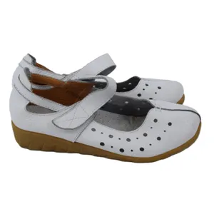Unbranded Mary Jane Flats Women 39 White Good Perforated Leather Low Wedge Strap thumbnail 2