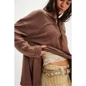 Free People Bohemian Billowy Handkerchief Hem Cascade Sweatshirt Brown XS NWT thumbnail 2