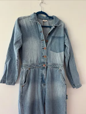 Billabong x Wrangler|Light Wash Distressed Denim Jumpsuit sz M thumbnail 2
