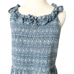 Gal Meets Glam Blue Floral Smocked Ruffle Maxi Dress 100% Cotton Size 16 thumbnail 3