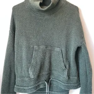Sweaty Betty Green Turtleneck Knit Sweater with Kangaroo Pocket thumbnail 4