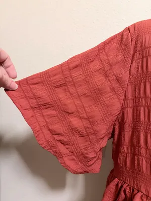 Nordstrom Rack 5/$30 🎈 medium Rust Terracotta Textured Faux-Wrap Babydoll Dress thumbnail 6