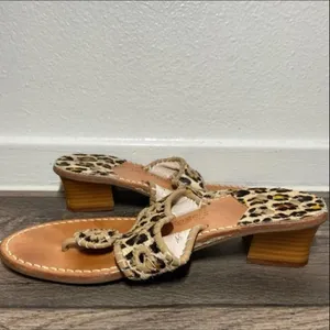 Jack Rogers Jacks Sandals Haircalf Flat Padded Thong 1/2” Heel Leopard Print 8 thumbnail 2
