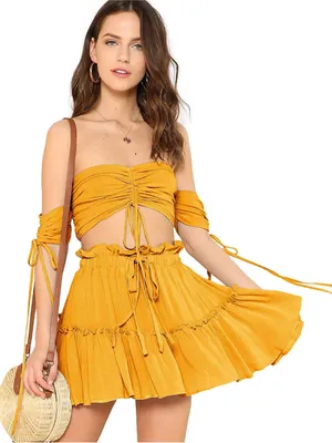 Floerns Off The Shoulder Crop Top Skirt Set thumbnail 1