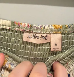 NWOT Willow & Root Smocked Detail Ruffle Hem Patterned Skirt Sage Green Multi thumbnail 3