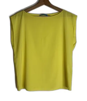 Alice + Olivia Blouse Womens Medium Yellow Sleeveless Sheer Boat Neck Top thumbnail 1