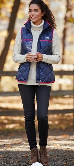 Columbia PFG Navy Blue Quilted Puffer Vest Pink Trim Womens Size Small‎ thumbnail 1
