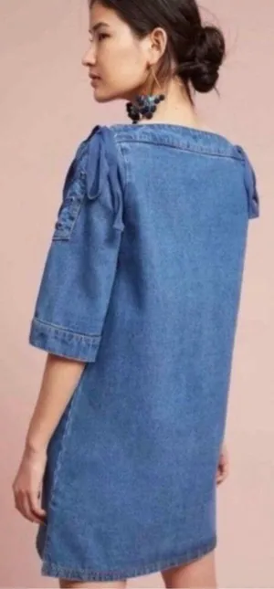 Anthropologie Maeve lace up shoulders denim dress thumbnail 2
