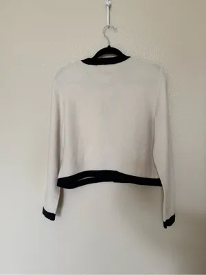 French Connection Womens L Ivory Black Contrast Knit Cardigan Jacket NWT $128 thumbnail 8