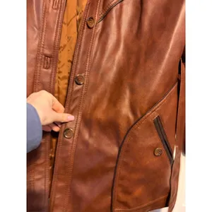 Vintage Kmart Leather Look Pantcoat‎ Brown Faux Leather Belted Jacket 70s 18.5 thumbnail 3