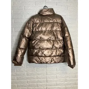 Carre Noir bronze metallic puffer coat women's size medium full‎ zip cozy winter thumbnail 5