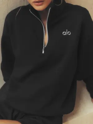 NWT $148 ALO Yoga 1/4 quarter zip accolade black silver L mens fits xl xxl women thumbnail 1