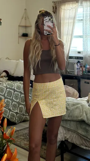 Yellow  Mini Slit Skirt thumbnail 1