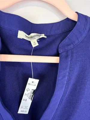 Madewell Puff Sleeve Henley Knit Top Blue Modal Blend Size XL NWT thumbnail 8