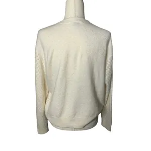 LOFT Women’s Medium Ivory Cream Textured Knit Crewneck Sweater Cozy Classic thumbnail 3
