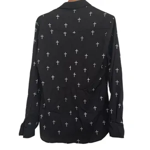 Cowgirl Hardwear Black Button Down Long Sleeve Shirt Silver Cross Pattern sz XL thumbnail 2