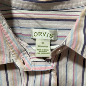 Orvis Button Down Shirt Womens 10 Pink Multi Stripe Excellent‎ 3/4 Sleeve Cotton thumbnail 6