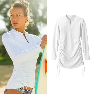ATHLETA Tidal Ruched Long Sleeve Rash Guard Swim Cover Up Tunic Dress Size S thumbnail 2