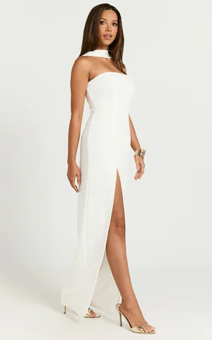 New Showpo Allegra Maxi Dress Neck Band Column High Split Dress In Off White thumbnail 2