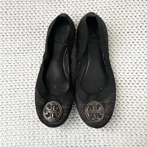 Tory Burch Black Gold Tweed Fabric Caroline Classic Reva Ballet Flats Shoes 6.5 thumbnail 5
