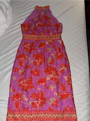 NWT Antonio Melani Dress Naomi Pink Orange Linen Halter Dress - 12 thumbnail 6