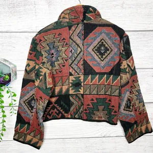 Vintage Flashback Southwestern Pattern Cropped Tapestry Jacket Size Medium Green thumbnail 9