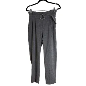 Express Gray Paperbag Waist Ankle Pants | High Rise Belted | Size 8 thumbnail 8