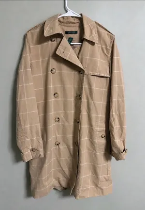 Ralph Lauren LRL Tan Windowpane Plaid Trench Coat Size Medium 100% Cotton thumbnail 1