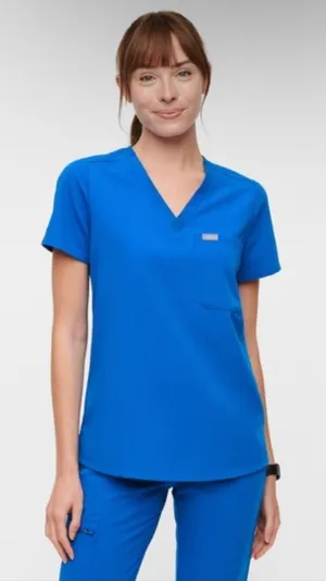 Figs Blue Top Short Sleeve Technical V Neck‎ Scrubs Shirt thumbnail 1