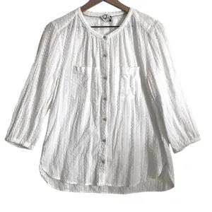 Anthropologie Akemi + Kin Peasant Sleeve Swiss Dot Button Up Blouse Top Small thumbnail 1