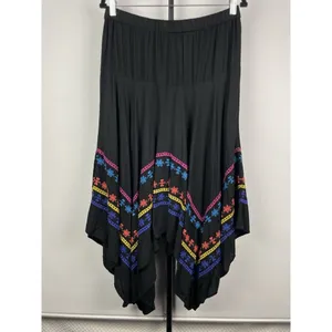 Azel Hazel Black Colorful Embroidered Handkerchief Hem Elastic Waist Skirt Sz L‎ thumbnail 6