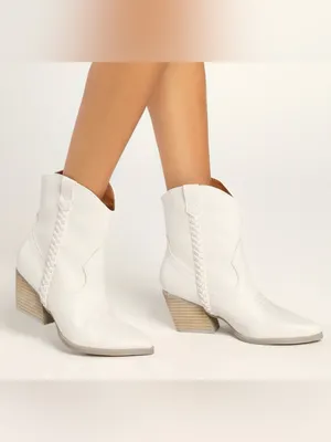 Dolce Vita Karyn Cowboy White Braided Western Leather Ankle Booties Size 10 thumbnail 2